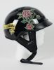 1VBR - DOT LADIES VENTED BLACK ROSE MOTORCYCLE HALF HELMET BEANIE HELMETS