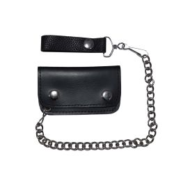 Black Leather Motorcycle Chain Coins Wallet