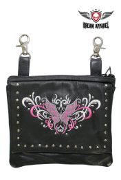 Naked Cowhide Leather Pink Butterfly Belt Bag W/ Studs