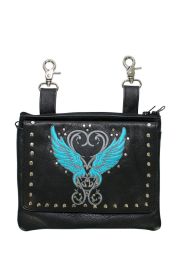 Studded Naked Cowhide Leather Belt Bag with Teal Wings