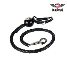 42" length All Black Fringed Get Back Whip W/ 8 Ball