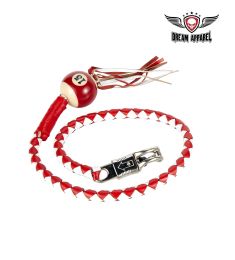 42" length White And Red Fringed Get Back Whip W/ Pool Ball