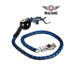 42" length Black And Blue Fringed Get Back Whip With Black Pool Ball8