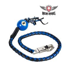 42" length Black And Blue Fringed Get Back Whip W/ Pool Ball