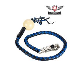 42" length Black And Blue Fringed Get Back Whip With Pool White Ball