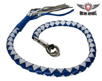 42" length Blue And Silver Hand-Braided Leather Get back Whips - 2" Thick