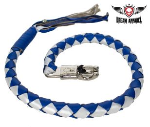 42" length 3" Thick Hand-Braided Leather Get Back Whip - Blue/Silver