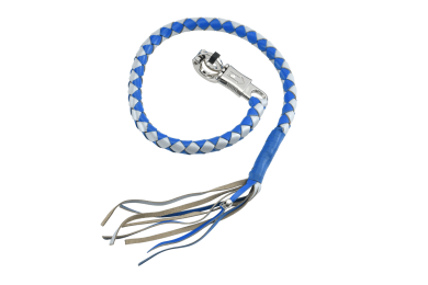 36" length Blue and Silver Hand-Braided Leather Get Back Whip