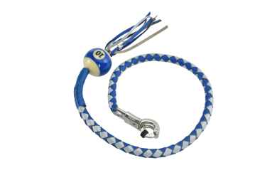 42" length Get Back Whip Blue And Silver Hand-Braided Leather with Blue Ball