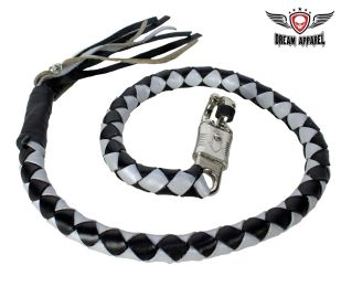 42" length Black And Silver Hand-Braided Leather Get back Whips - 2" Thick