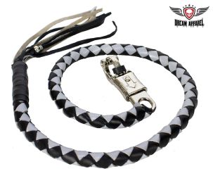 42" length Black and Silver Hand-Braided Leather Get Back Whip