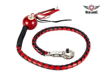 42" length Black And Red Fringed Get Back Whip W/ Pool Ball