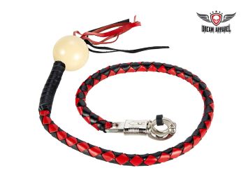 42" length Black And Red Fringed Get Back Whip With White Pool Ball