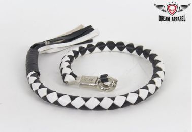 42" length 3" Fat Black & White Get Back Whip for Motorcycles