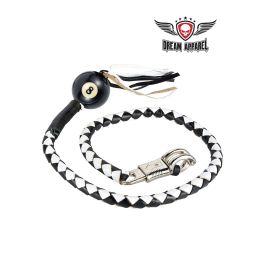 42" length Black And White Fringed Get Back Whip With 8 Ball