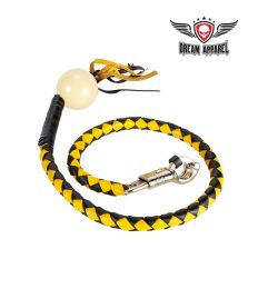 42" length Black And Yellow Fringed Get Back Whip With White Pool Ball