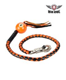 42" length Black And Orange Fringed Get Back Whip W/ Pool Ball