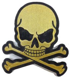 Gold Metallic Skull with Crossbones Patch