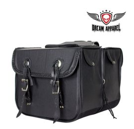 Genuine Leather Motorcycle Saddlebag with Braid & Concho