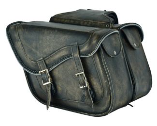 Genuine Distressed Brown Naked Leather Concealed Carry Saddlebag No-Studs