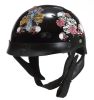 1VBR - DOT LADIES VENTED BLACK ROSE MOTORCYCLE HALF HELMET BEANIE HELMETS