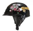 1VBR - DOT LADIES VENTED BLACK ROSE MOTORCYCLE HALF HELMET BEANIE HELMETS