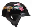 1VBR - DOT LADIES VENTED BLACK ROSE MOTORCYCLE HALF HELMET BEANIE HELMETS