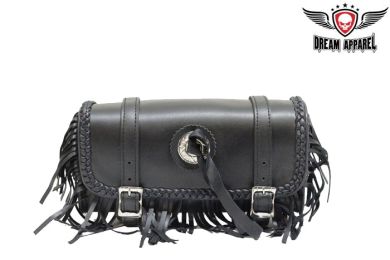 Leather Motorcycle Tool Bag with Braid, Fringes, and Concho