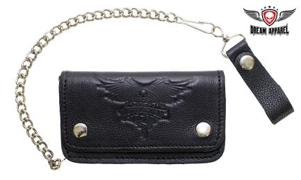 Black Naked Cowhide Leather Winged V-Twin Engine Multi-Pocket Wallet