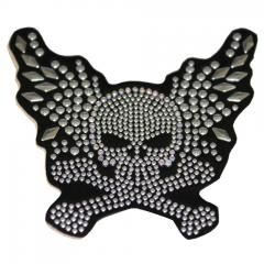 Rhinestone Helmet Patch - Winged Skull Crossbones