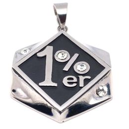 Stainless Steel "1%er" CZ Accents Outlaw Motorcycle Gang Pendant / PDL2045