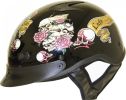 1VBR - DOT LADIES VENTED BLACK ROSE MOTORCYCLE HALF HELMET BEANIE HELMETS