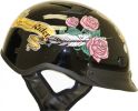 1VBR - DOT LADIES VENTED BLACK ROSE MOTORCYCLE HALF HELMET BEANIE HELMETS