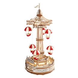 Robotime ROKR Montessori Wooden toys Parachute Tower DIY Music Box Moveable Magic Amusement Park 3D Wooden Puzzle for Kids Gifts (Option: Ea01)