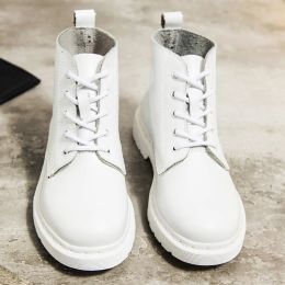 Genuine Leather Boots Women White Ankle Boots Motorcycle Boots Female Autumn Winter Shoes Woman Punk Botas Mujer 2022 Spring (Color: 8 hole white fur, size: 40)