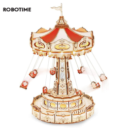 Robotime Rokr Swing Ride DIY Music Box Building Block Amusement Park Series for Kids Adults Easy Assembly 3D Wooden Puzzle EA02 (Option: Ea02)