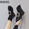 Fashion ladies Ankle Boots For Women Square Buckle Rhinestone Boots Ladies Elastic Flat Motorcycle Bootes Shoes