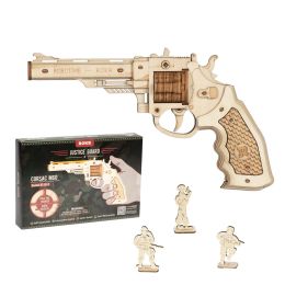 Robotime ROKR 3D Wooden Puzzle Games Revolver Model Building Kits Toys for Children Drop Shipping (Option: Revolver)