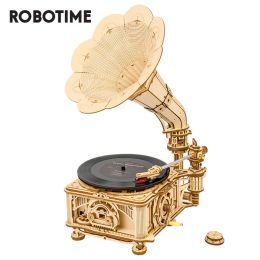 Robotime ROKR DIY Hand Crank Classic Gramophone Wooden Puzzle Model Building Kits Assembly Toy Gift for Children LKB01 (Option: Gramophone)