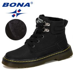 BONA 2019 New Designer Leather Motorcycle Boots Winter Kids Snow Boots Brand Girls Princess Shoes Children Outdoor Boots Trendy (Color: Black, size: 4)