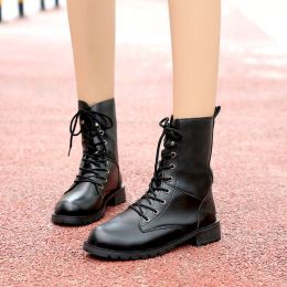 Boots for Women Black Large Size Fleeces Motorcycle Boots Increase Comfortable Leather Boots Women Spring 2019 New (Color: Black, size: 11)