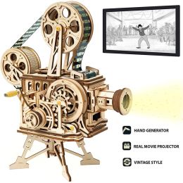 Robotime ROKR Hand Crank Projector Classic Film Vitascope 3D Wooden Puzzle Model Building Toys for Children Adult LK601 (Option: Vitascope)