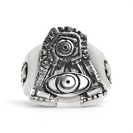 Stainless Steel Motorcycle Engine With Skull Accents Ring / SCR3073 (size: 16)