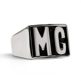 Stainless Steel Motorcycle Club "MC" Insignia Signet Ring / SCR4055 (size: 10)