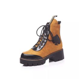 Fashion Motorcycle Boot Women Winter Shoes Ankle Boots Short Plush (Color: Brown, size: 41)