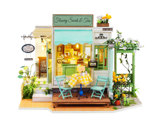 Robotime Rolife DIY Wooden Miniature Dollhouse Flowery Sweets Teas Handmade Doll House Light Music Bar With Furnitures Toys Gift (Option: Dg146)