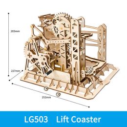 Robotime ROKR Marble Run Blocks Game 3D DIY Wooden Puzzle Waterwheel Coaster Model Building Kit Toys for Children LG501 Dropship (Option: Lg503)