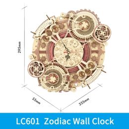 Robotime ROKR Zodiac Wall Clock 3D Wooden Puzzle Model Assembly Toys Gifts for Children Kids Teens LC601 Support Dropshipping (Option: Lc601)