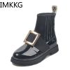 Fashion ladies Ankle Boots For Women Square Buckle Rhinestone Boots Ladies Elastic Flat Motorcycle Bootes Shoes