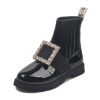 Fashion ladies Ankle Boots For Women Square Buckle Rhinestone Boots Ladies Elastic Flat Motorcycle Bootes Shoes